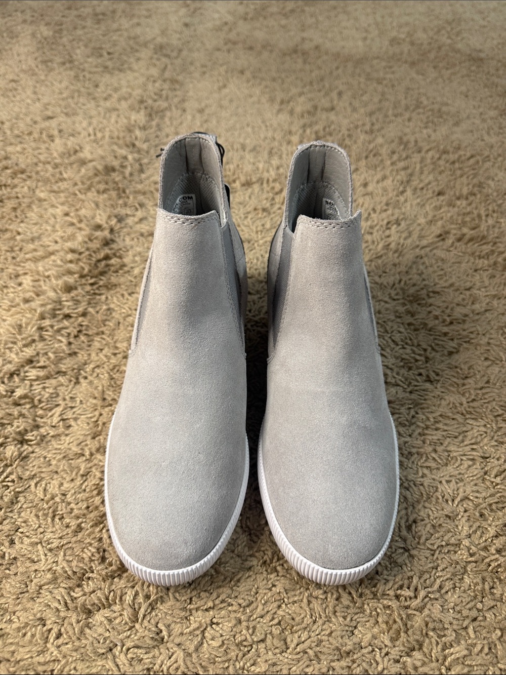 NWT Sorel Women Gray Out N About Suede Waterproof Slip-On Wedge Booties Size 5.5